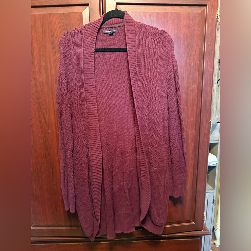 American Eagle Red Cardigan Sweater Open Front